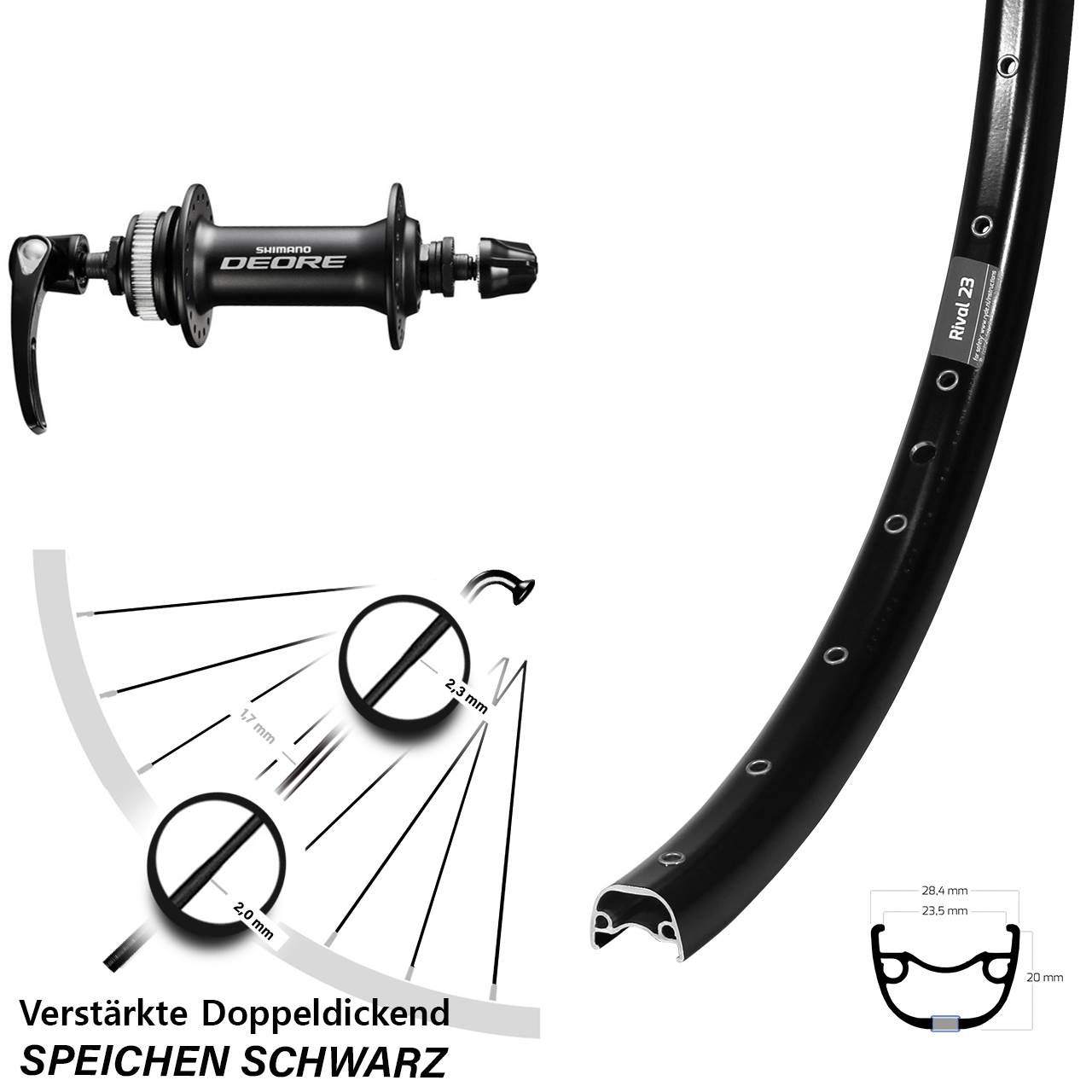 Ryde Rival 23 Shimano Deore HB-M6000 650B Disc Vorderrad für Schnellspanner