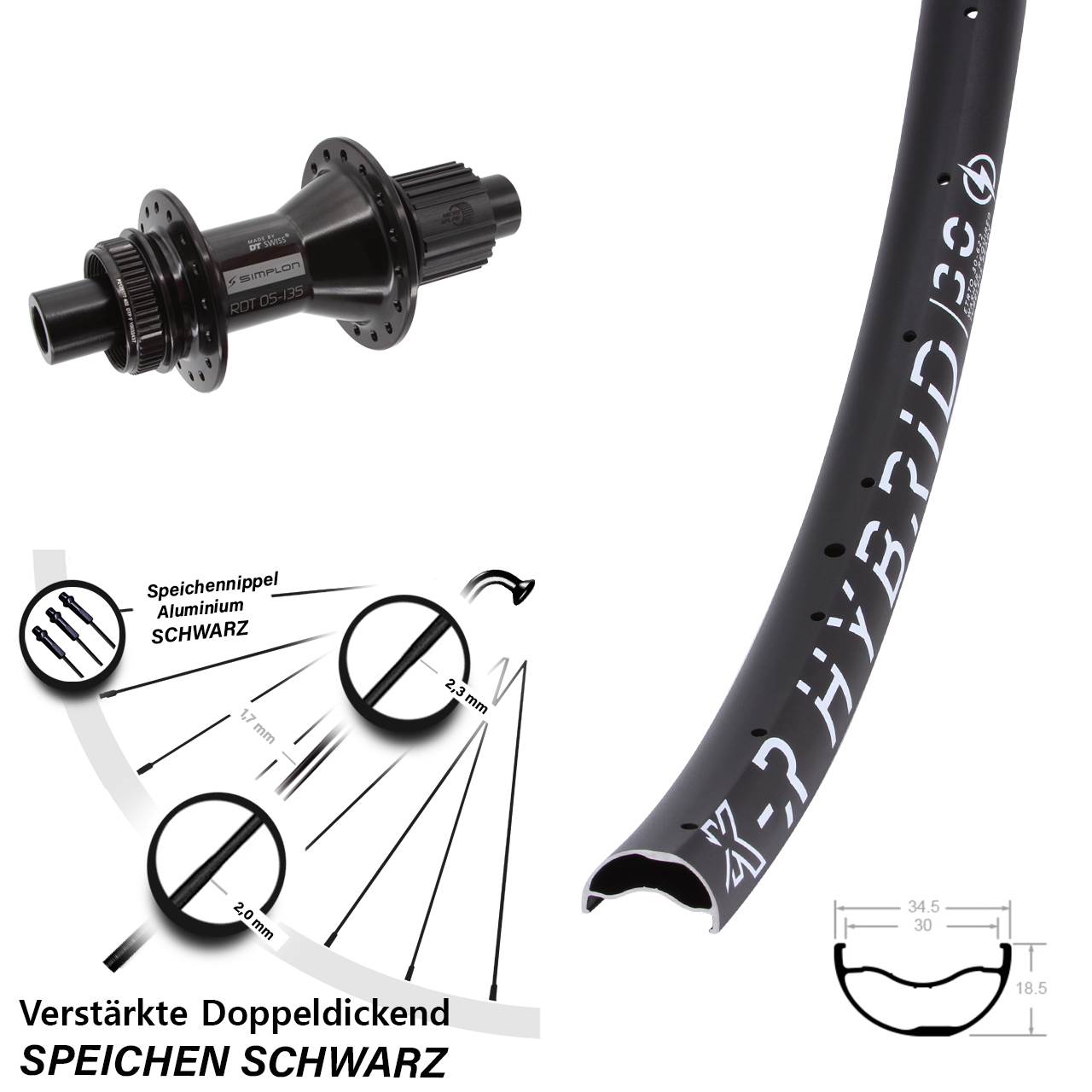 Centerlock Hinterrad 12x142 29 Zoll KX-R Hybrid 30 DT Swiss 370 Shimano Micro Spline