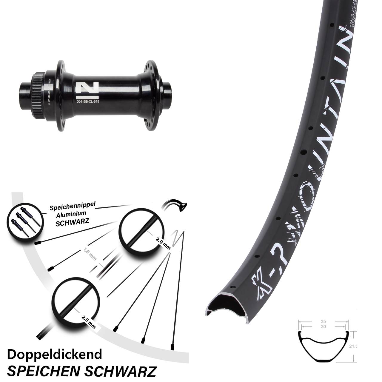 KX-R Mountain Novatec D041SB 27,5 Zoll Vorderrad Centerlock 15x110 Boost