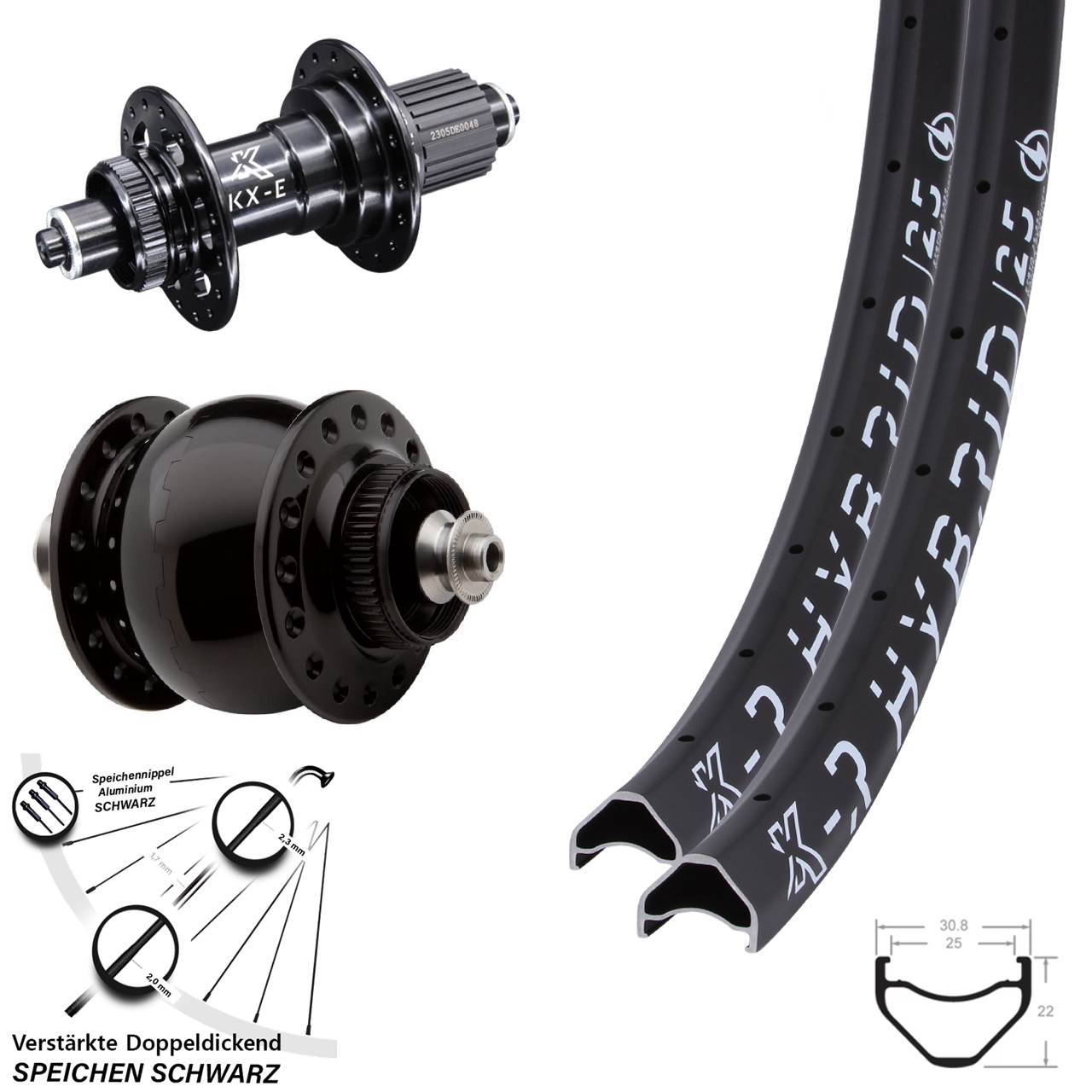 KXR-E Hybrid 25 SON 28-29 Zoll Laufradsatz für Schnellspanner Shimano Micro Spline