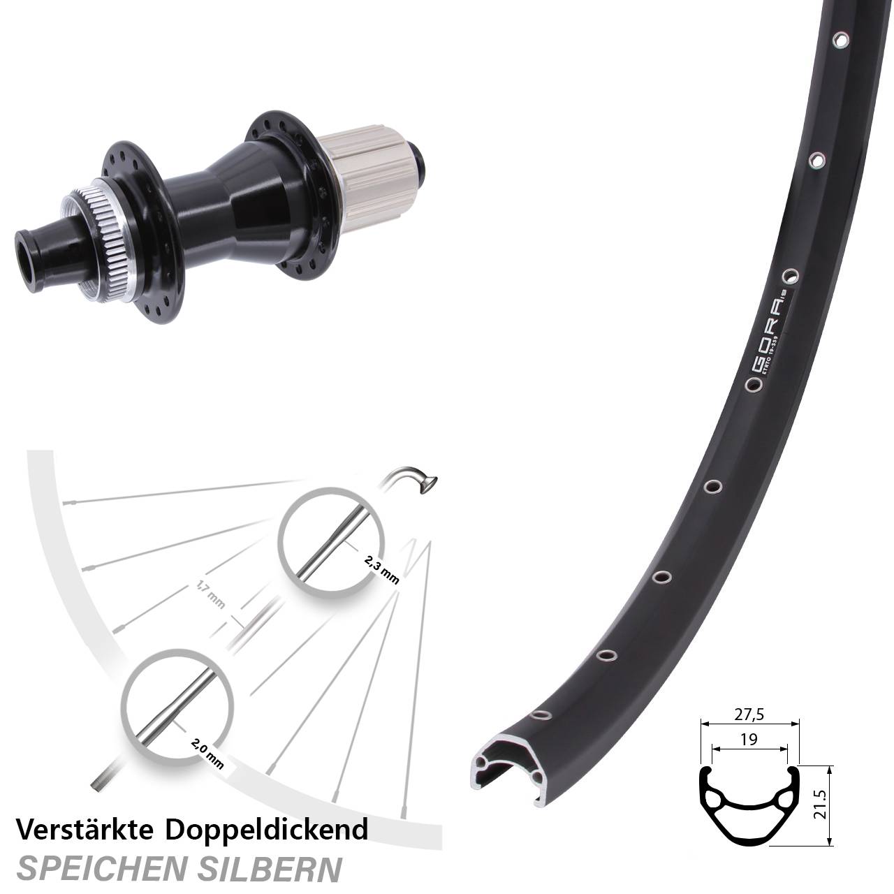 28-29 Zoll Gora 19 Novatec CL-142 Hinterrad Centerlock 12x142 8-12 fach