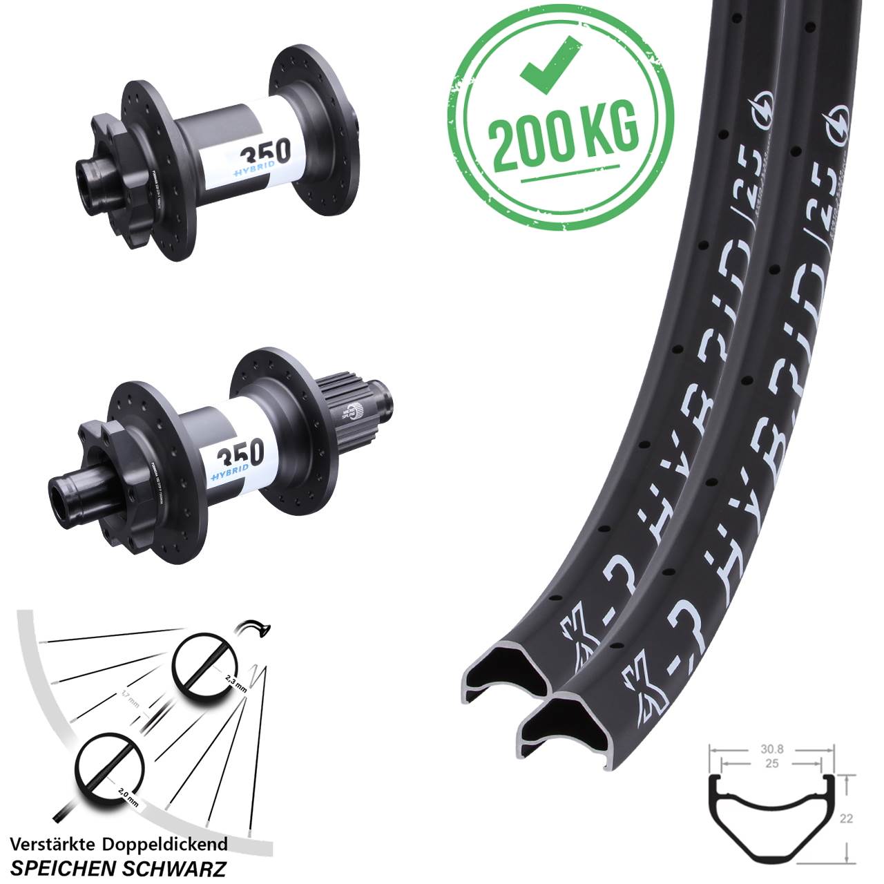 650B KX-R Hybrid 25 DT Swiss 350 Laufrad-Satz 15x110 12x148 Disc Shimano Micro Spline