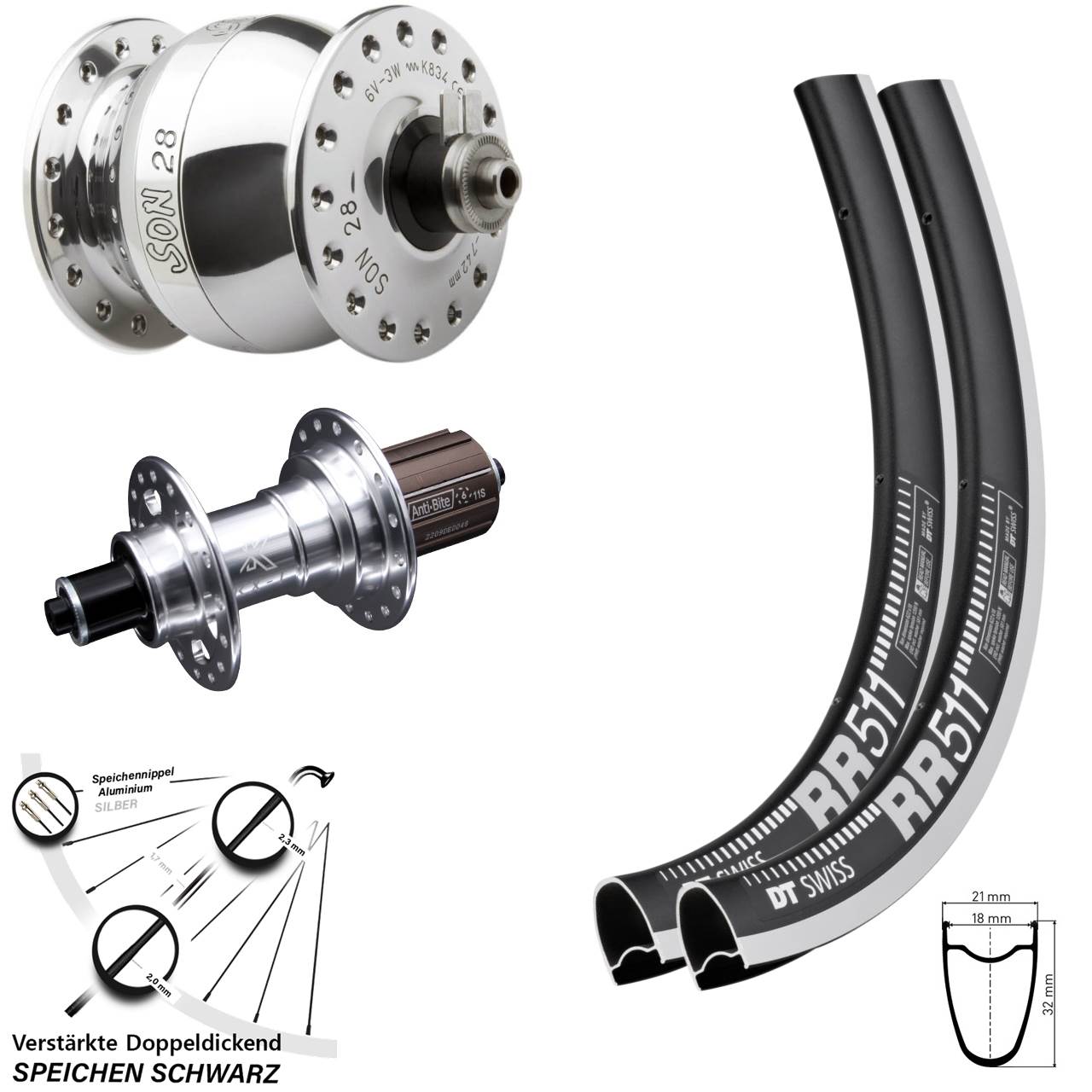 Laufrad-Satz 28 Zoll DT Swiss RR 511 KX-T SON 8-12 fach HG QR