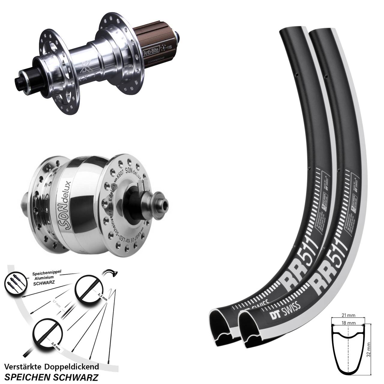 DT Swiss RR511 KX-T SON delux 28 Zoll Laufradsatz QR 8-12 fach HG