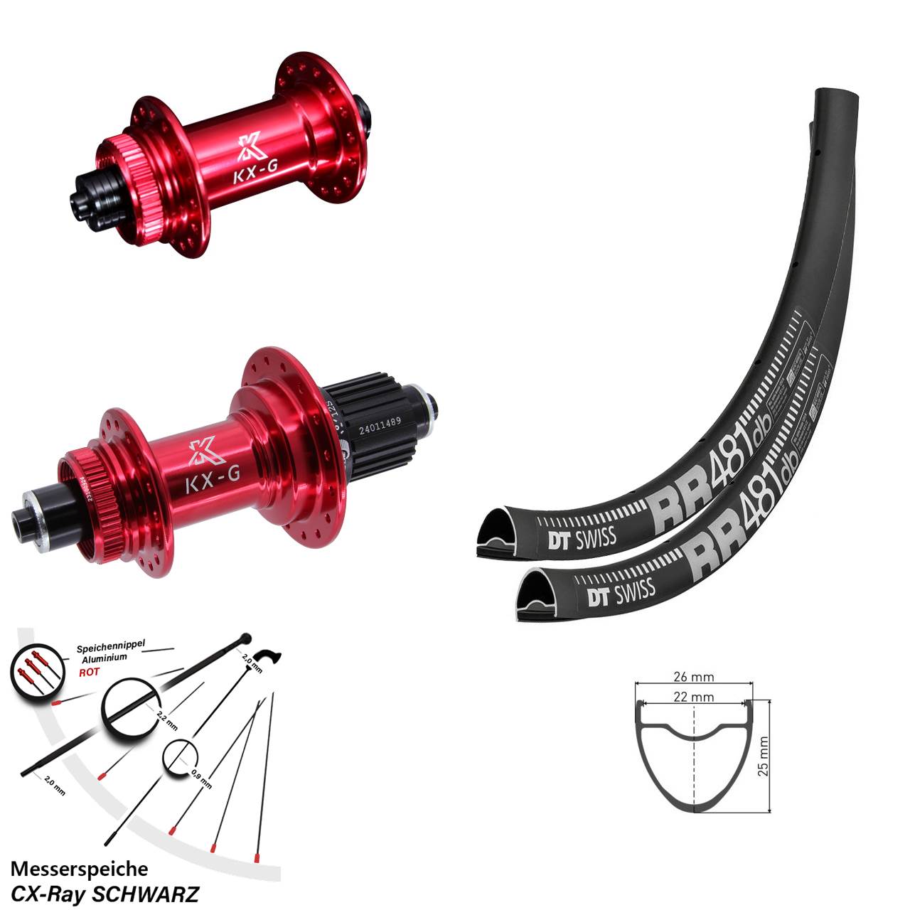 DT Swiss RR 481 KX-G rot 28 Zoll Disc Laufradsatz QR CX-Ray Micro Spline