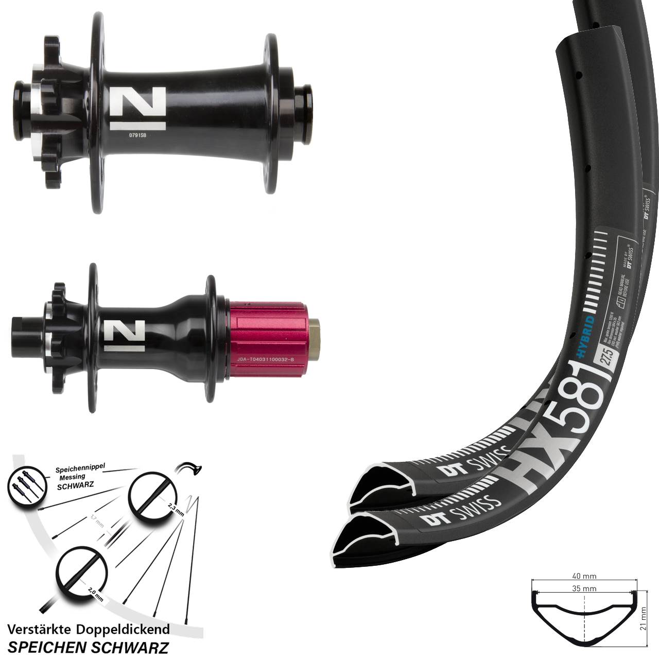 27,5 Zoll DT Swiss HX581 Novatec D791 Superlight 6-Loch Laufradsatz 12x100/142 8-12 fach
