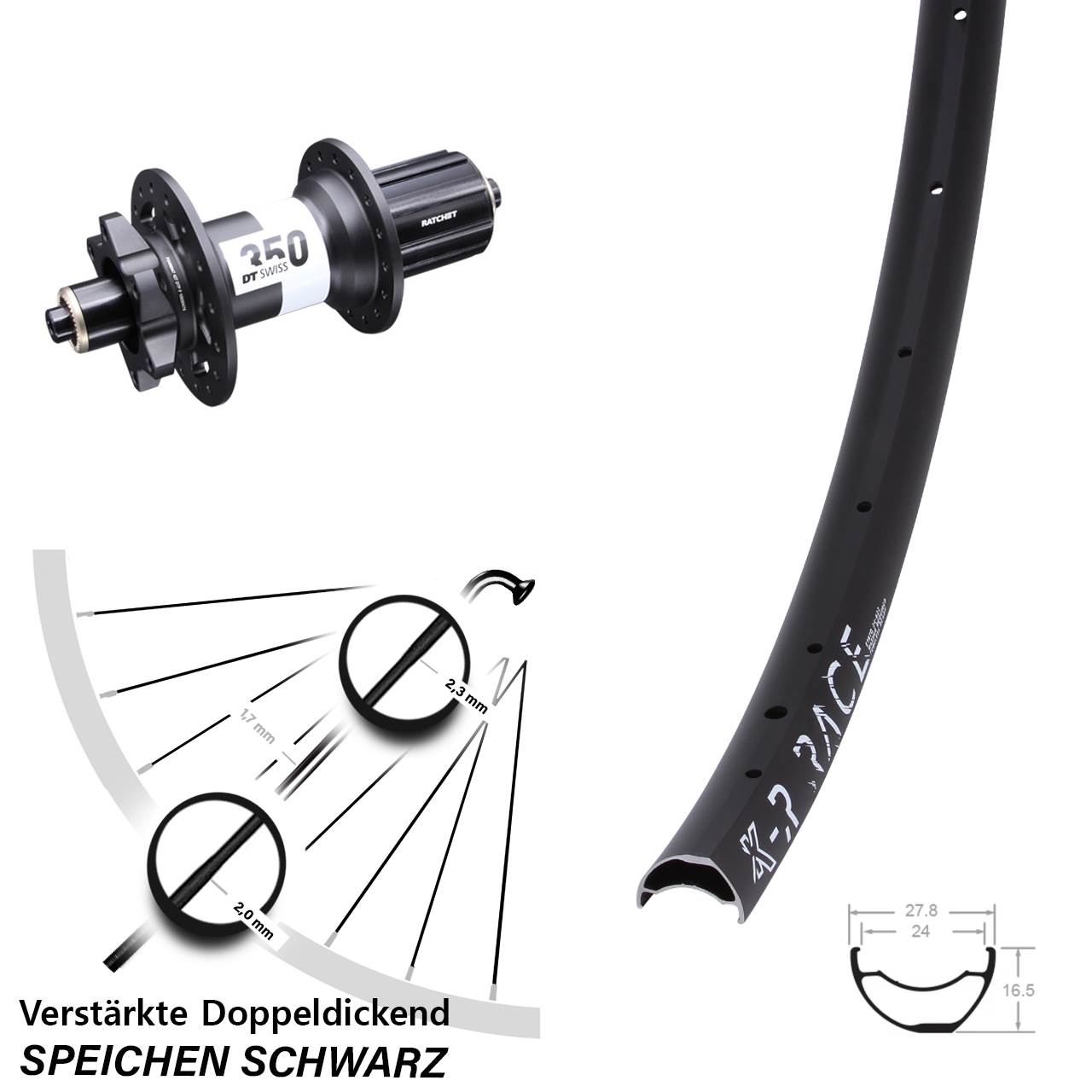 Hinterrad 6-Loch KX-R Race DT Swiss 350 8-11 fach HG für Schnellspanner