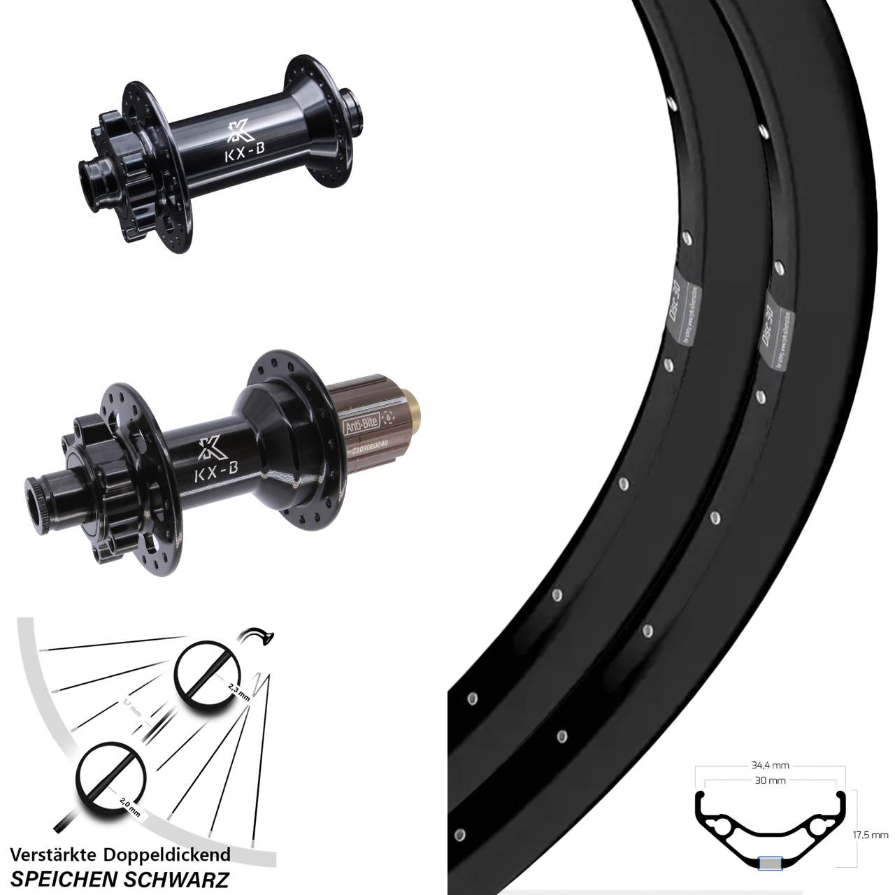 6-Loch Laufradsatz 27,5 Zoll Ryde Disc 30 KX-B 8-11 fach 15x110 12x148