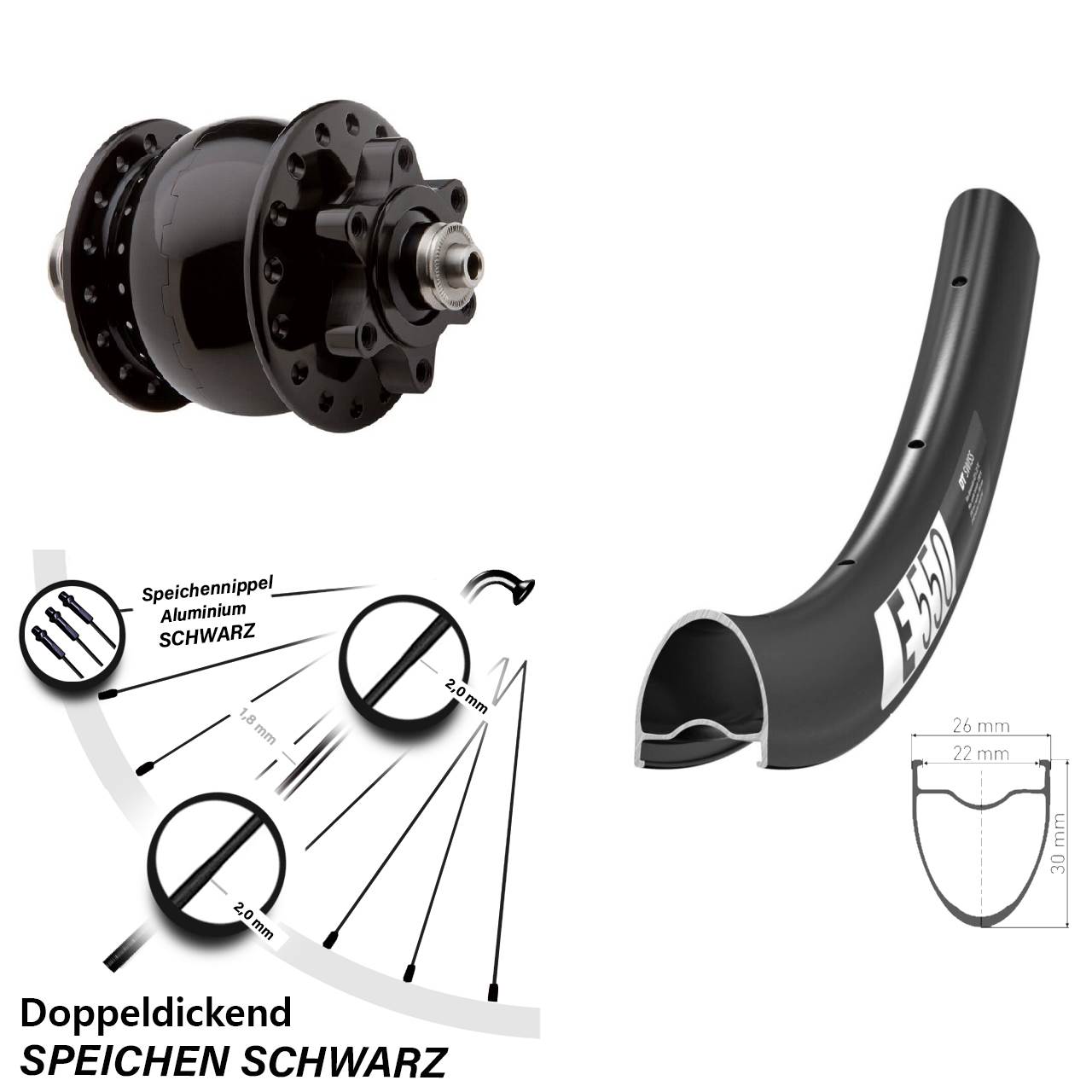 Disc Laufrad mit Nabendynamo 28 Zoll DT Swiss E550 SON 28 QR