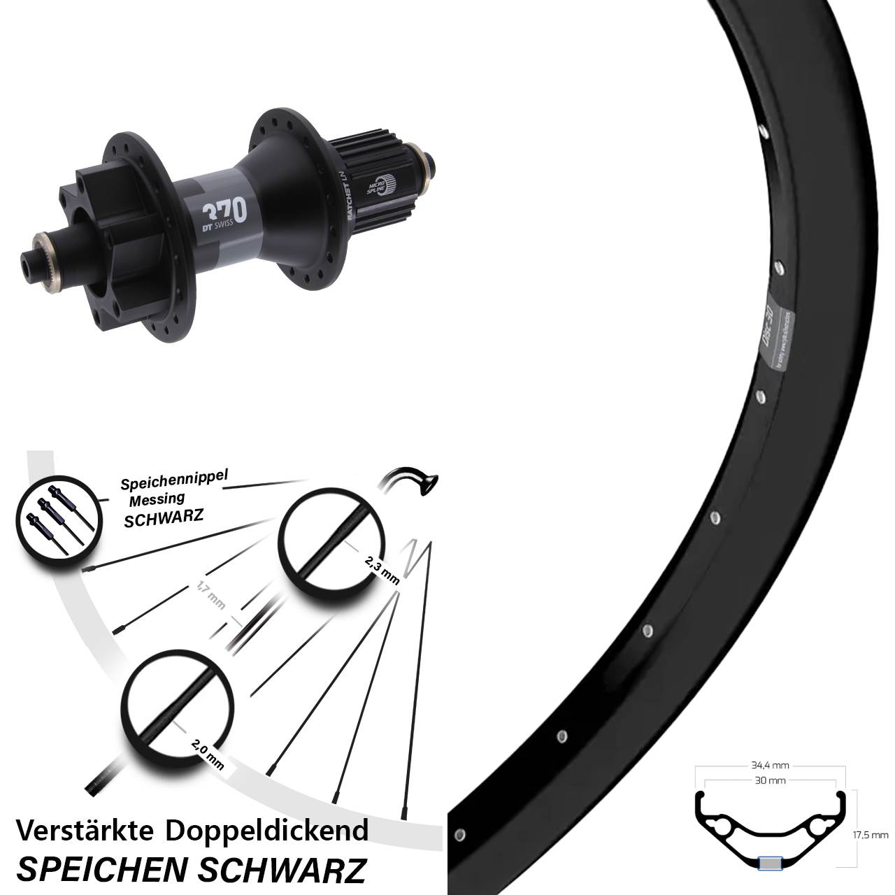 Hinterrad 6-Loch QR 29 Zoll Ryde Disc 30 DT Swiss 370 Micro Spline
