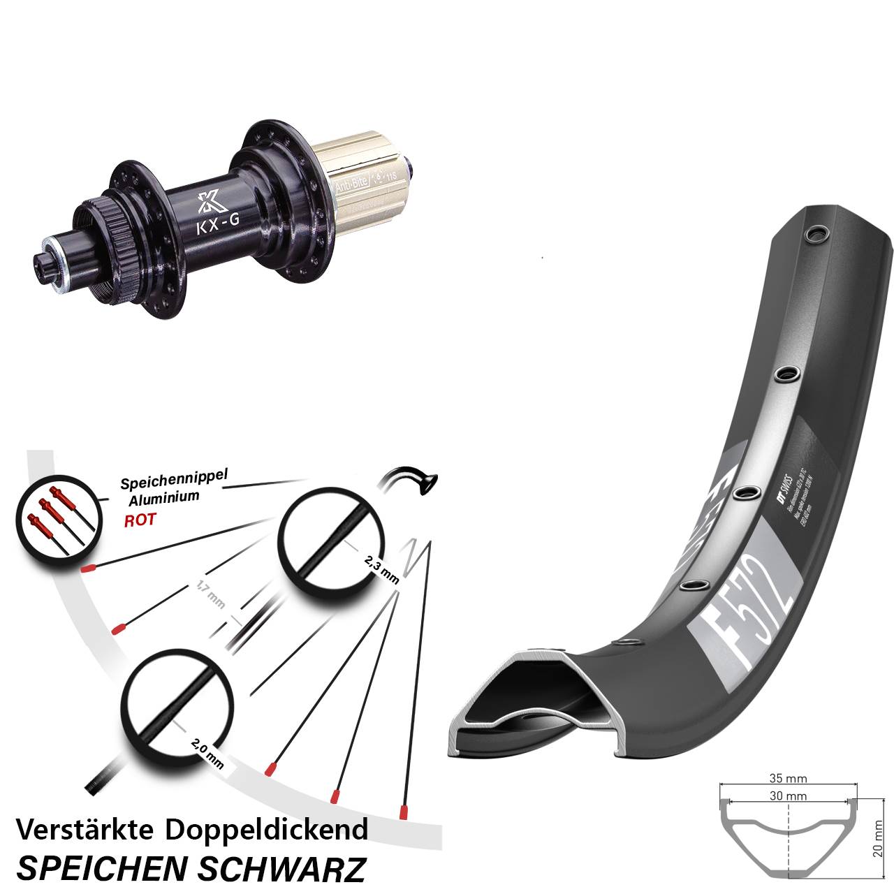 29 Zoll DT Swiss F 572 KX-G Centerlock Hinterrad für Schnellspanner 8-12 fach HG