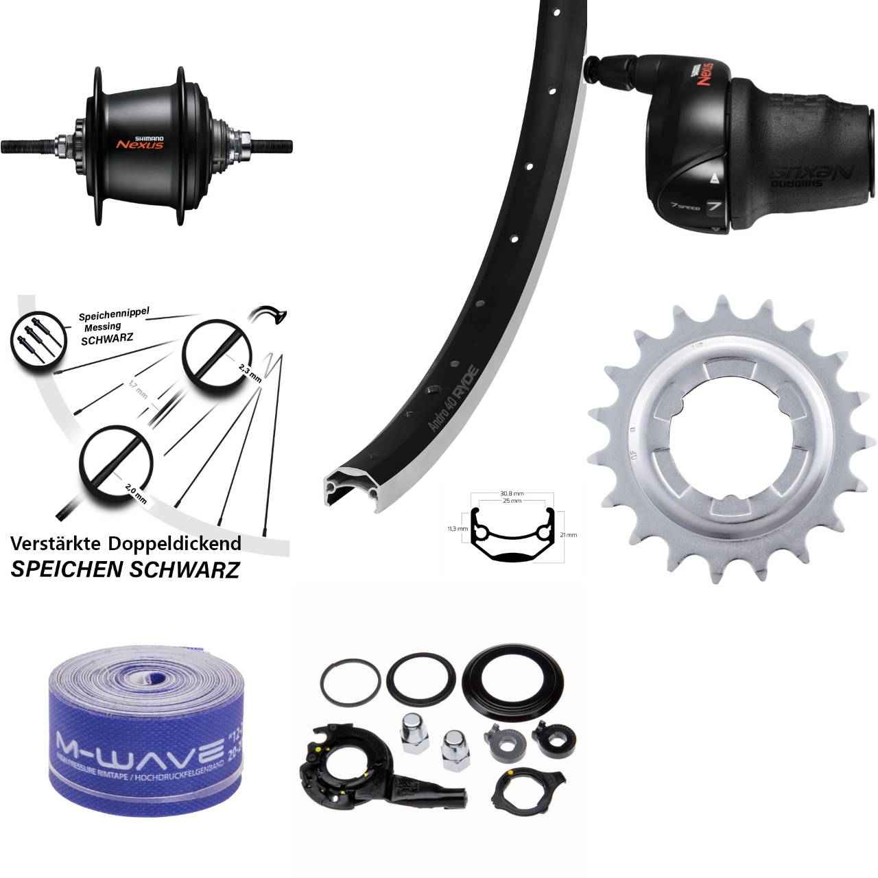 20 Zoll Hinterrad Ryde Andra 40 Shimano SG-C3001 7-Gang schwarz
