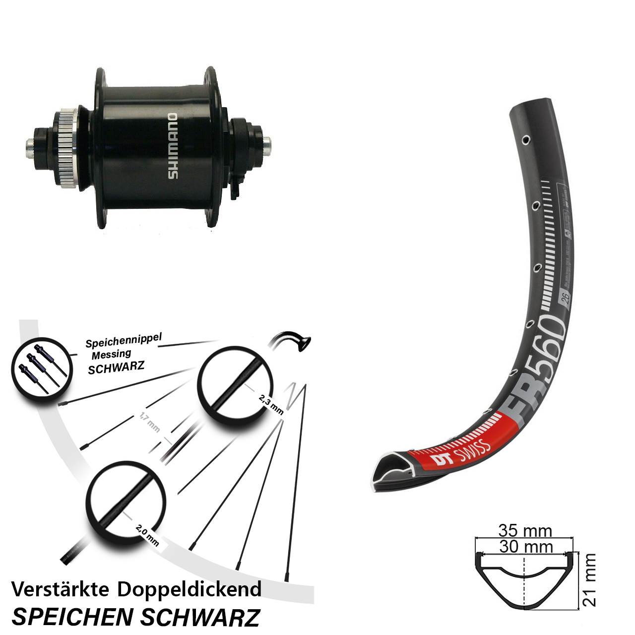 26 Zoll DT Swiss FR 560 Shimano DH-UR700-3D Disc Nabendynamolaufrad QR