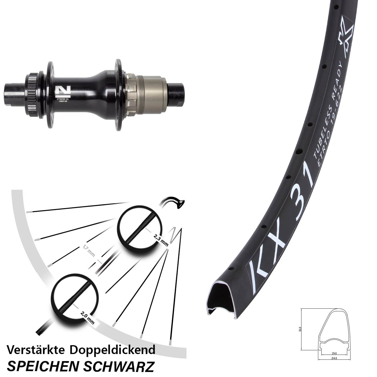 Centerlock Hinterrad 28 Zoll KX31 OS Novatec D792SB SRAM XDR 12x142