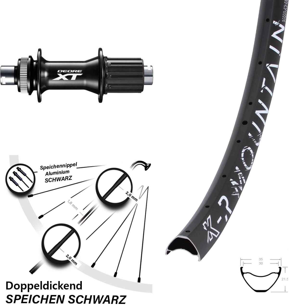 Centerlock Hinterrad 12x148 29 Zoll KX-R Mountain Shimano XT 8-11 fach HG