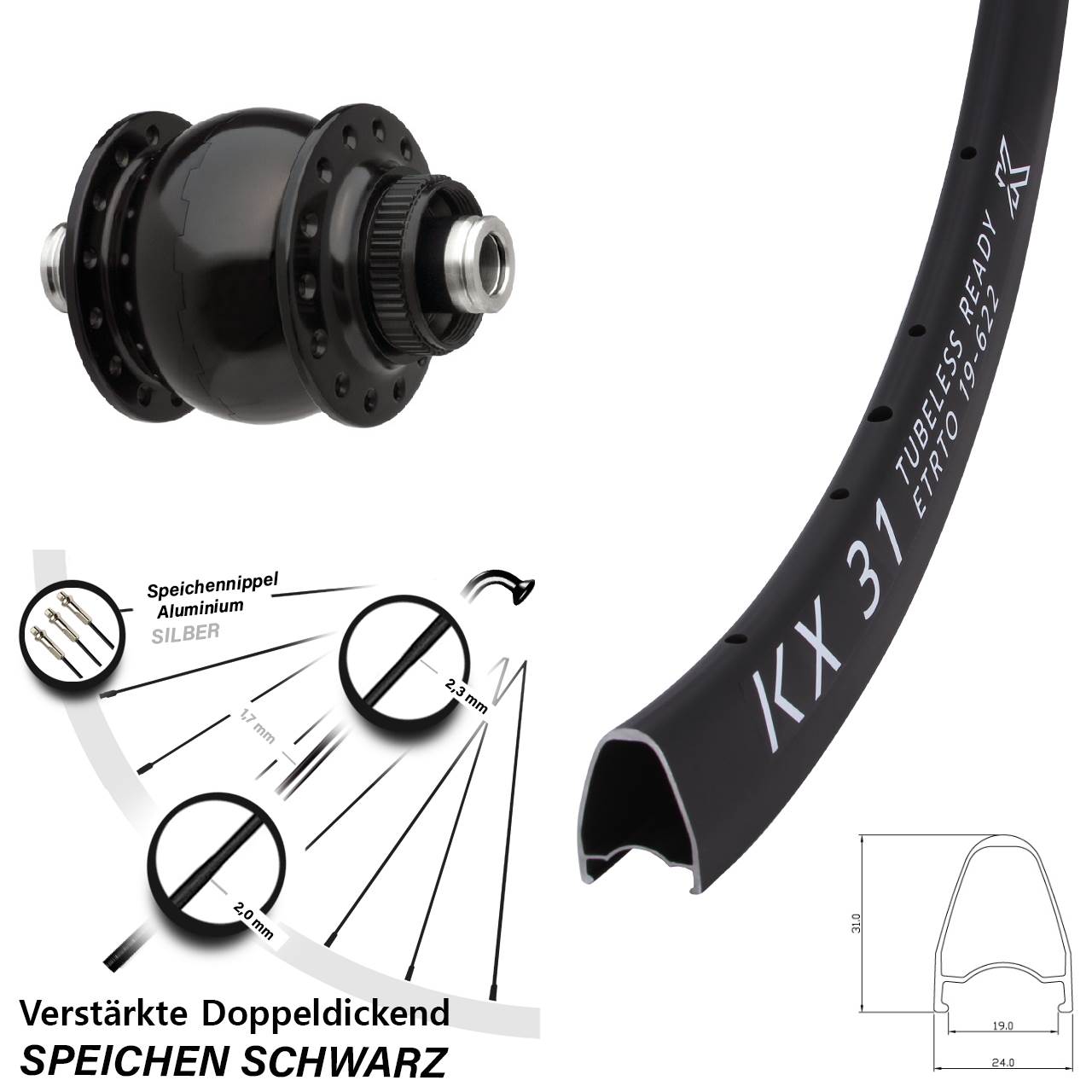 28/29 Zoll SON 28 KX31 Zoll Disc Laufrad mit Nabendynamo 12x100