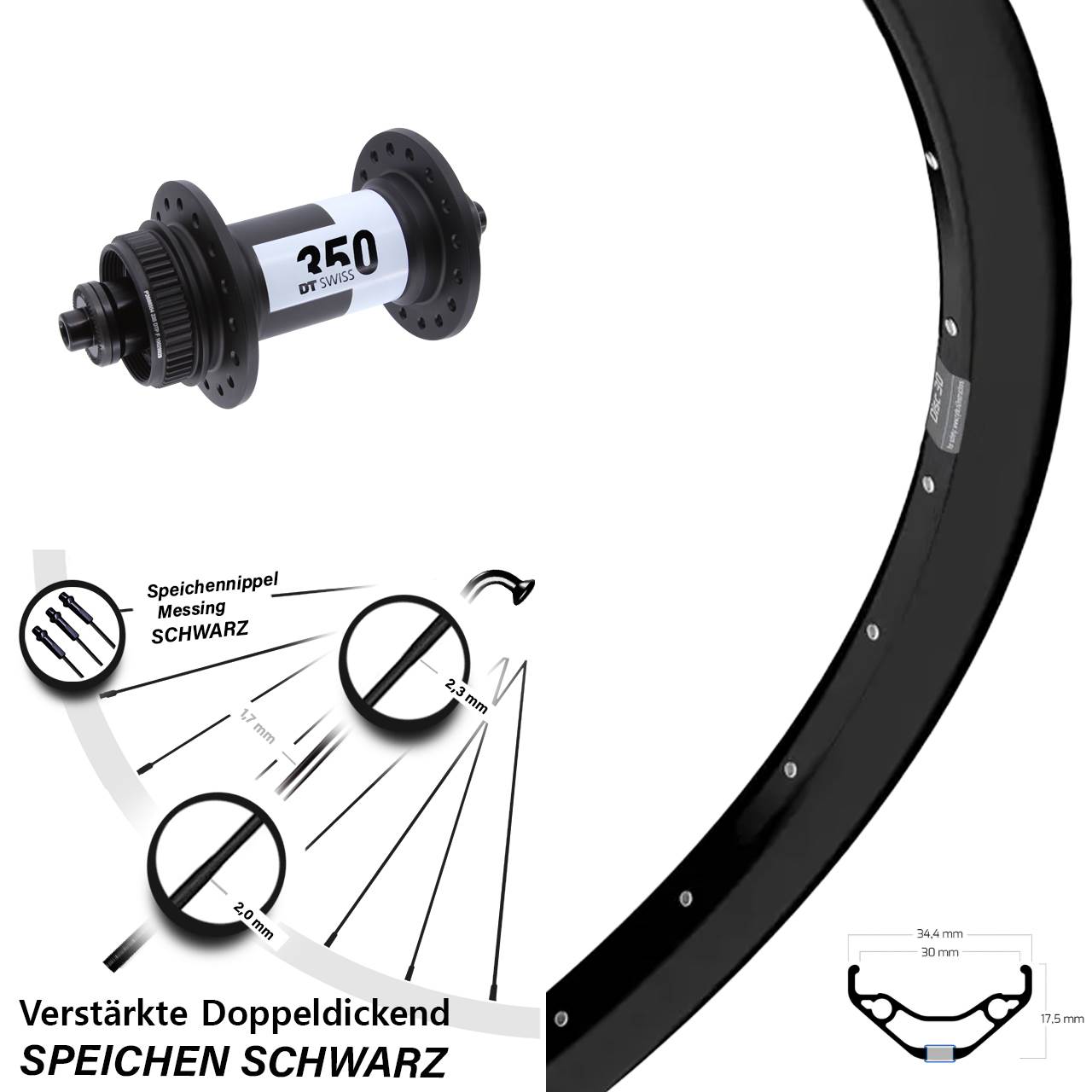 Vorderrad 27,5 Zoll Ryde Disc 30 DT Swiss 350 QR