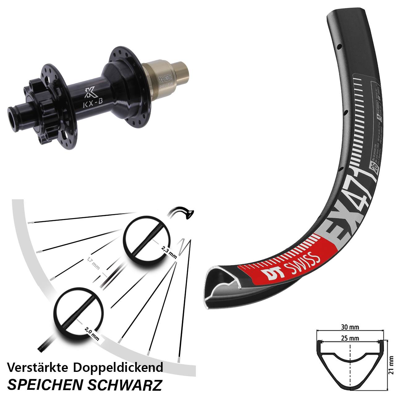 Hinterrad 6-Loch 26 Zoll DT Swiss EX471 KX-B SRAM XD 12x148 Boost