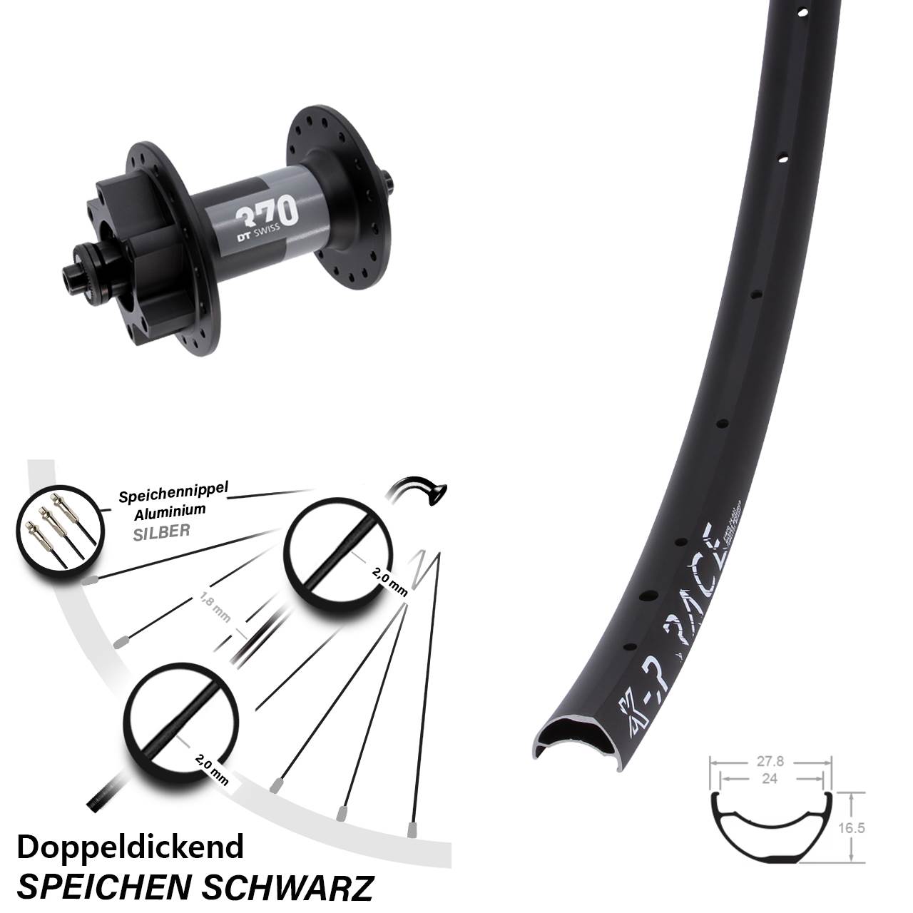 28-29 Zoll KX-R Race DT Swiss 370 Disc Vorderrad für Schnellspanner