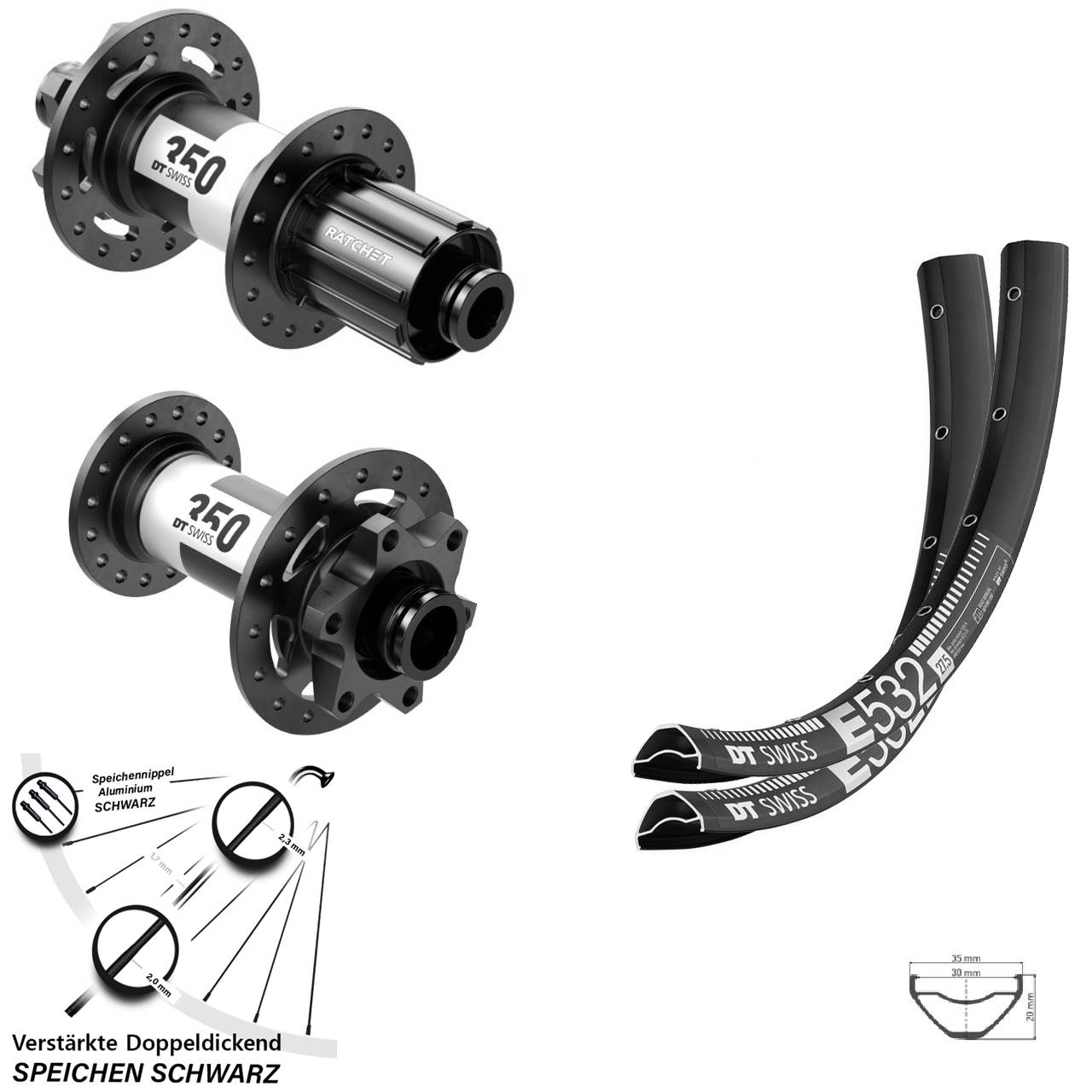 27,5 Zoll DT Swiss E 532-350 Boost 6-Loch Laufrad-Satz 15x110 12x148 8-11 fach