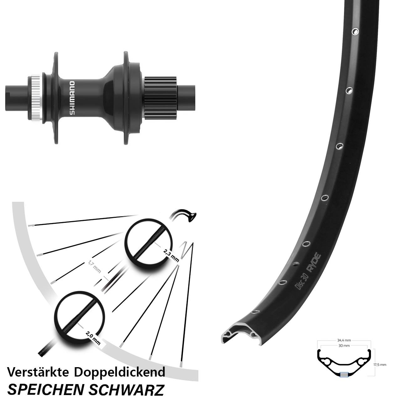 29 Zoll Ryde Disc 30 Shimano FH-MT410 Laufrad 12x142 Micro Spline