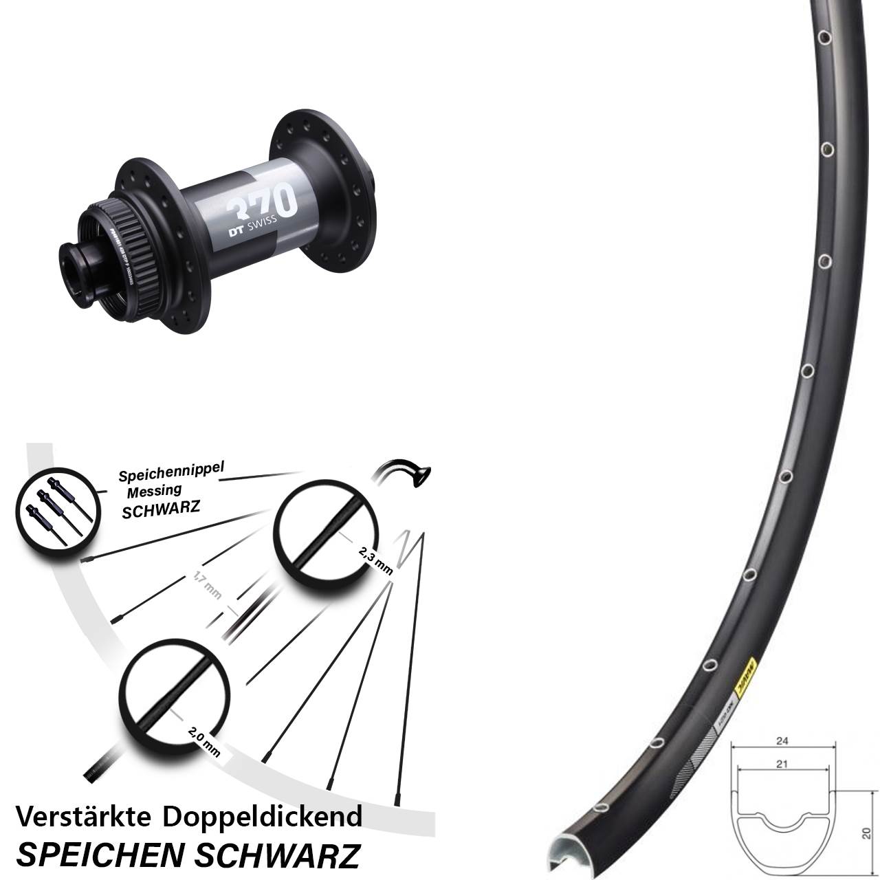 Vorderrad 29 Zoll Mavic XC621 DT Swiss 370 Road Centerlock 12x100 2023