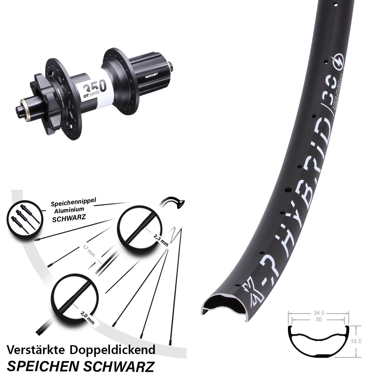 Hinterrad 6-Loch 29 Zoll KX-R Hybrid 30 DT Swiss 350 8-11 fach für Schnellspanner Boost