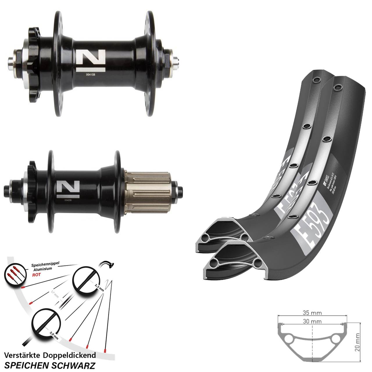 Disc Laufradsatz 29 Zoll DT Swiss E593 Novatec D041 D042 8-11 fach HG für Schnellspanner
