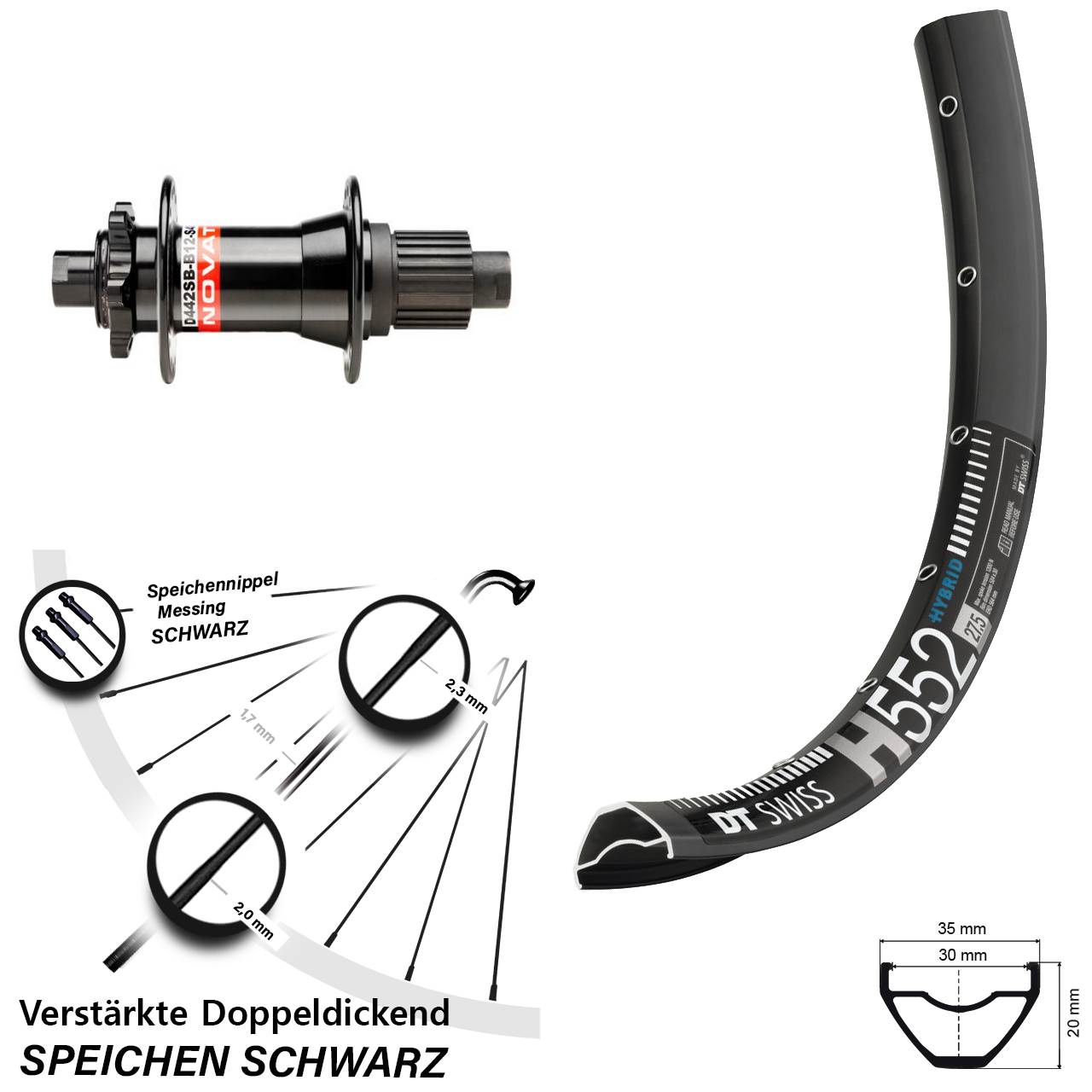 Disc Laufrad 29 Zoll DT Swiss H 552 Novatec D442 Shimano Micro Spline 12x148 Boost