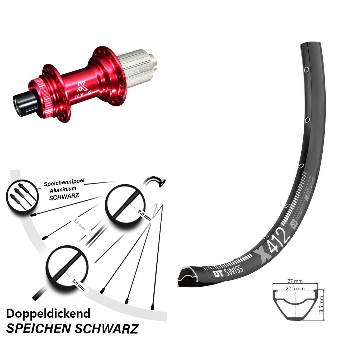 DT Swiss X 412 KX-G rot 28-29 Zoll Disc Laufrad 12x142 8-12 fach HG