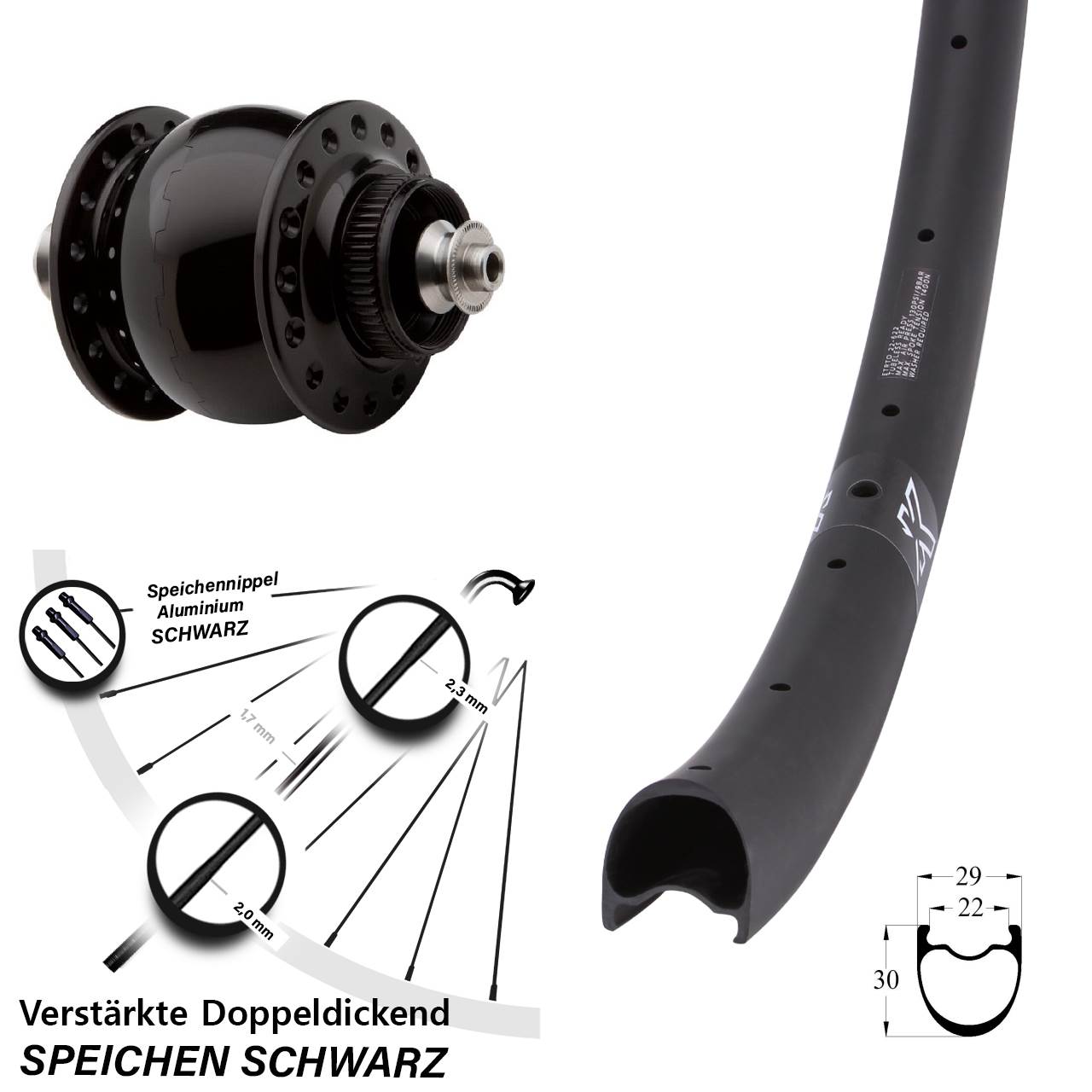 Vorderrad 28 Zoll KX RC Gravel Carbon SON 28 Centerlock QR schwarz eloxiert