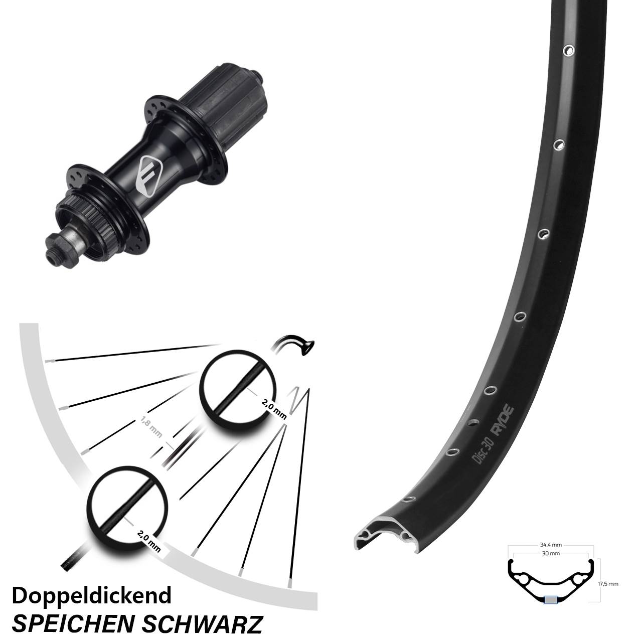 27,5 Zoll Ryde Disc 30 Formula CL-52 Centerlock Hinterrad QR 8-11 fach HG