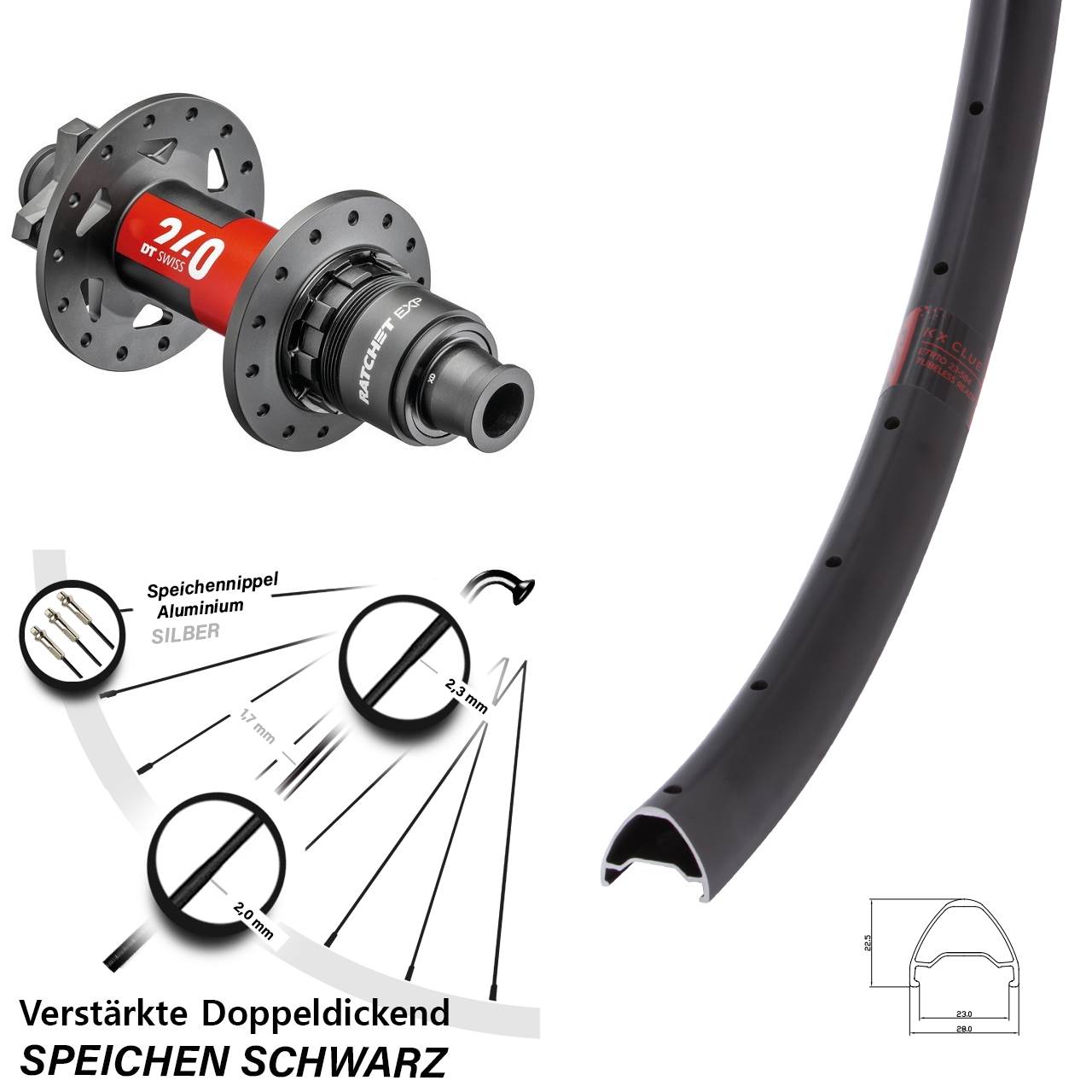 27,5 Zoll KX Clue DT Swiss 240 EXP Boost Disc Laufrad 12x148 Boost XD