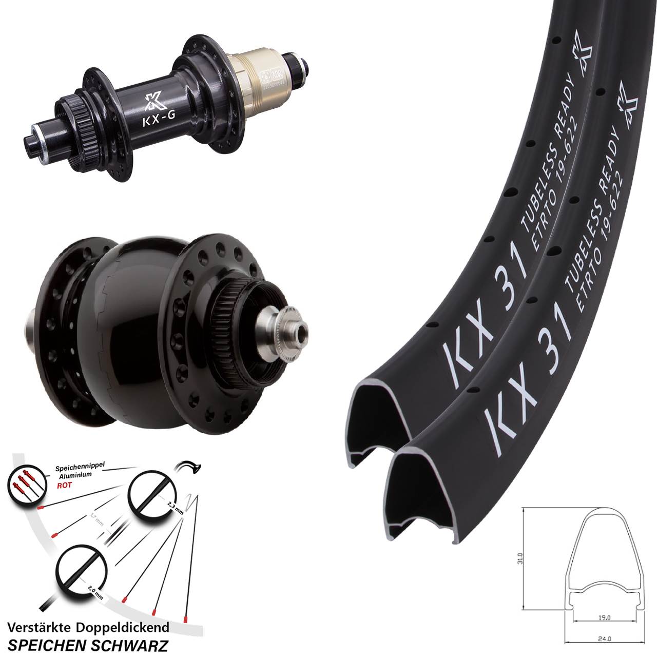 28 Zoll KX-G31 SONdelux Disc Laufrad-Satz für Schnellspanner XDR