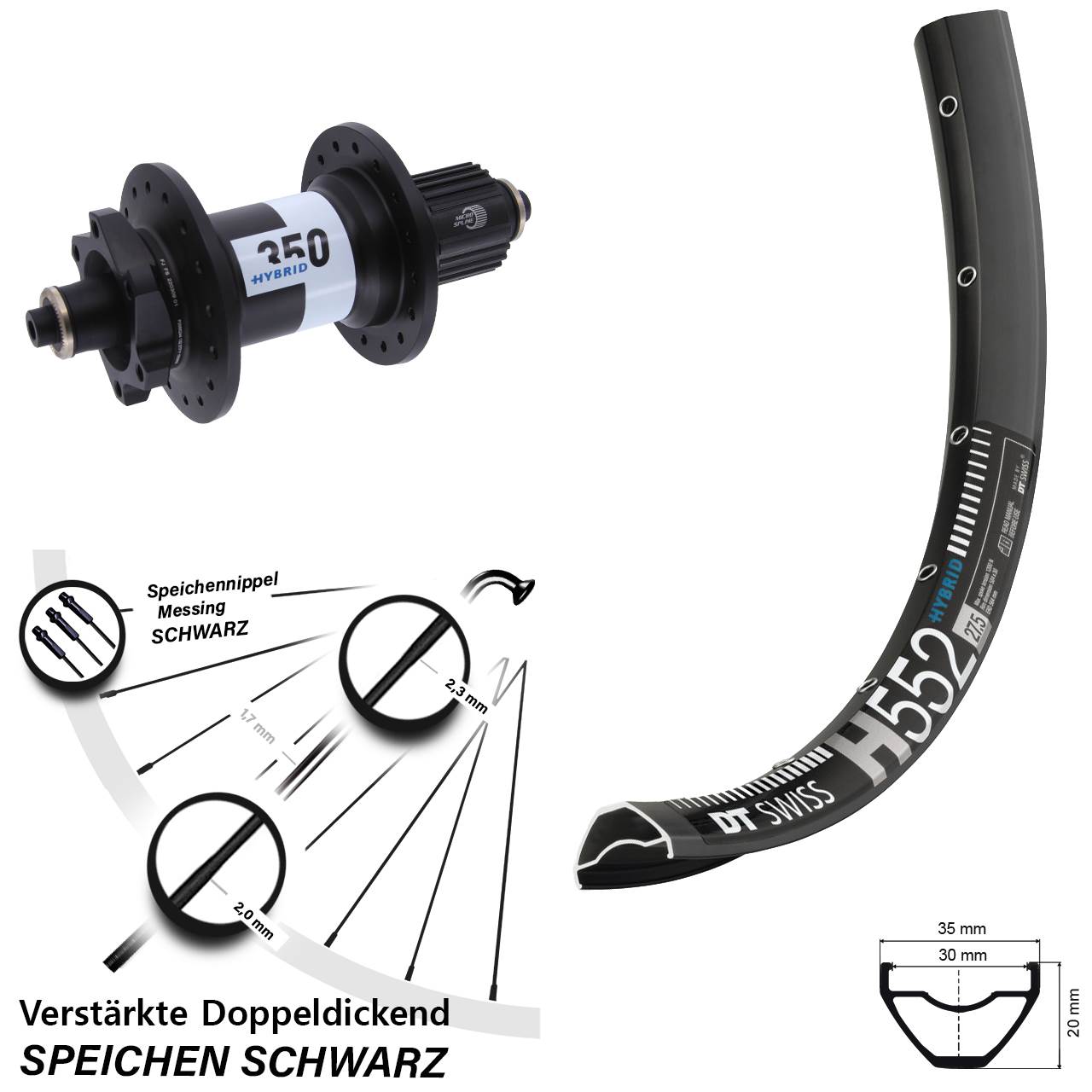 29 Zoll DT Swiss H552-350 Hybrid Disc Laufrad QR Boost Shimano Micro Spline