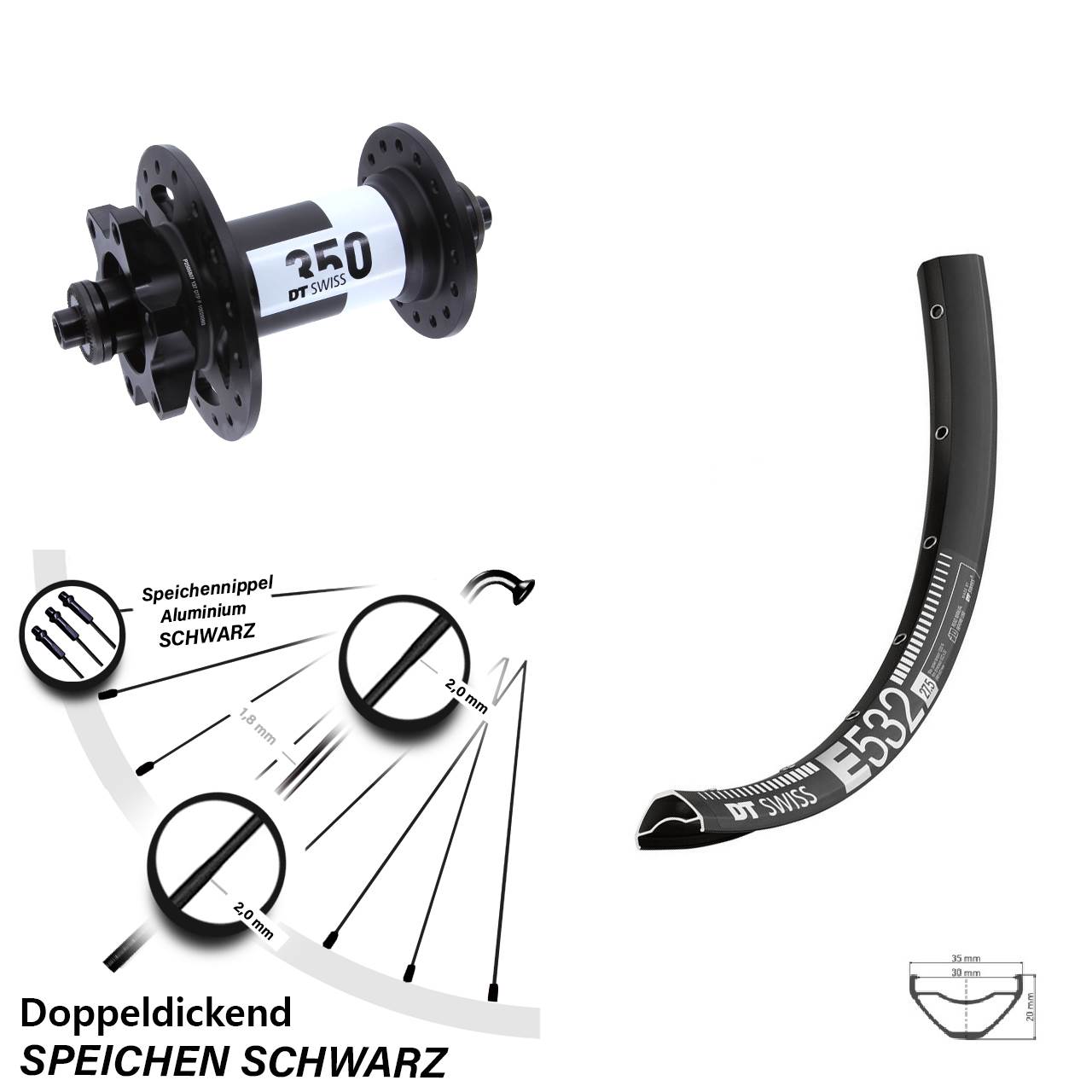 29 Zoll DT Swiss E 532-350 Vorderrad 6-Loch für Schnellspanner