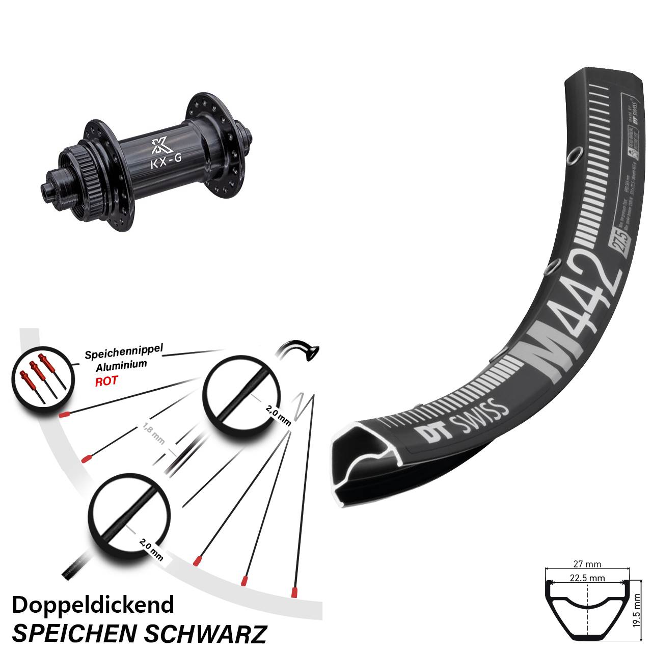 DT Swiss M442 KX-G 29 Zoll Disc Laufrad QR