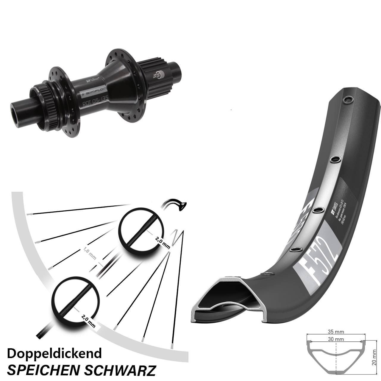 DT Swiss F572-370 Hybrid 29 Zoll Centerlock Hinterrad 12x142 Shimano Micro Spline