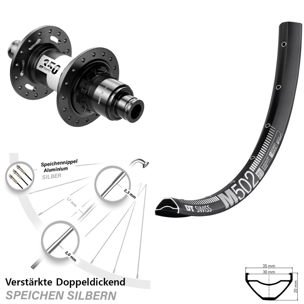 29 Zoll DT Swiss M502-350 DEG72 Hinterrad Centerlock 12x148 XD