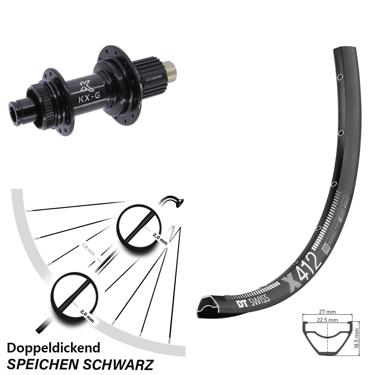 DT Swiss X 412 KX-G 28 Zoll Disc Hinterrad 12x142 Shimano Micro Spline