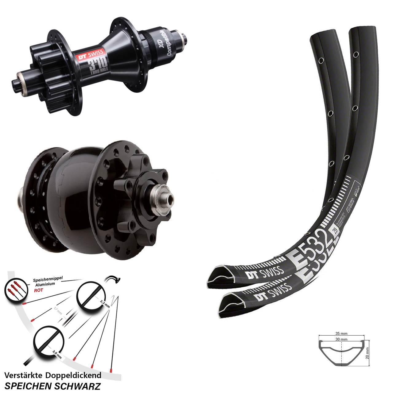 27,5 Zoll DT Swiss E 532 Disc Laufradsatz 5x100/135 370 3P XD SON 28
