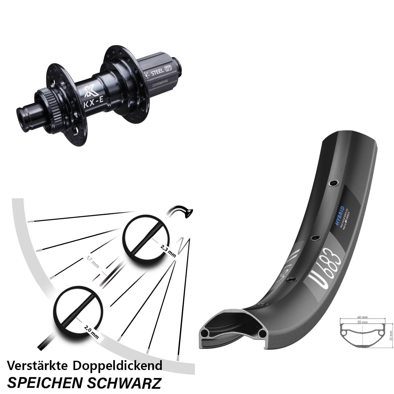 DT Swiss U 683 Disc Hinterrad 27,5 Zoll verstärkt KX-E 12x142 mm Shimano HG 8-12 fach