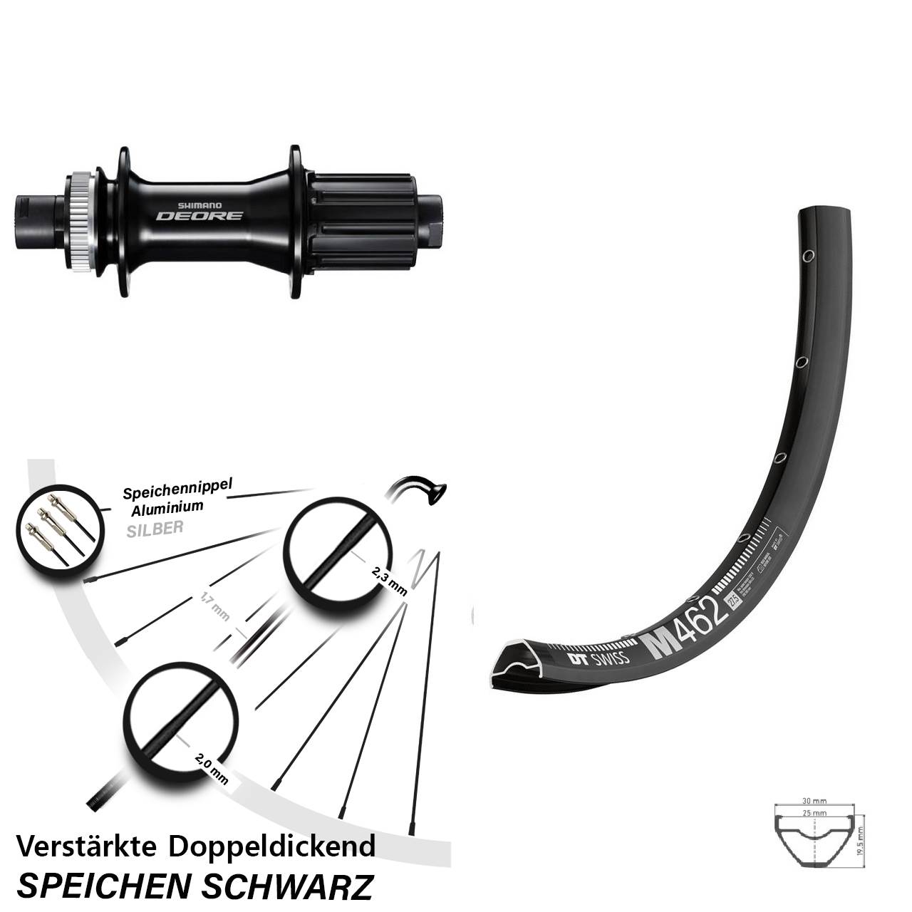 DT Swiss M462 Shimano Deore FH-M6010-B 29 Zoll Hinterrad Centerlock 12x148 8-11 fach