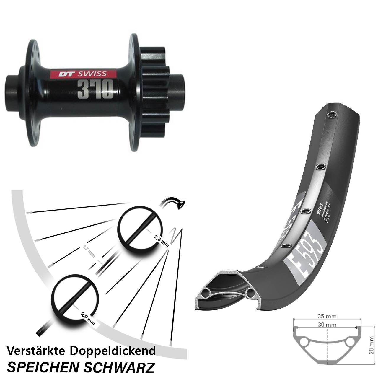 Vorderrad 6-Loch 27,5 Zoll DT Swiss E 593-370 15x100
