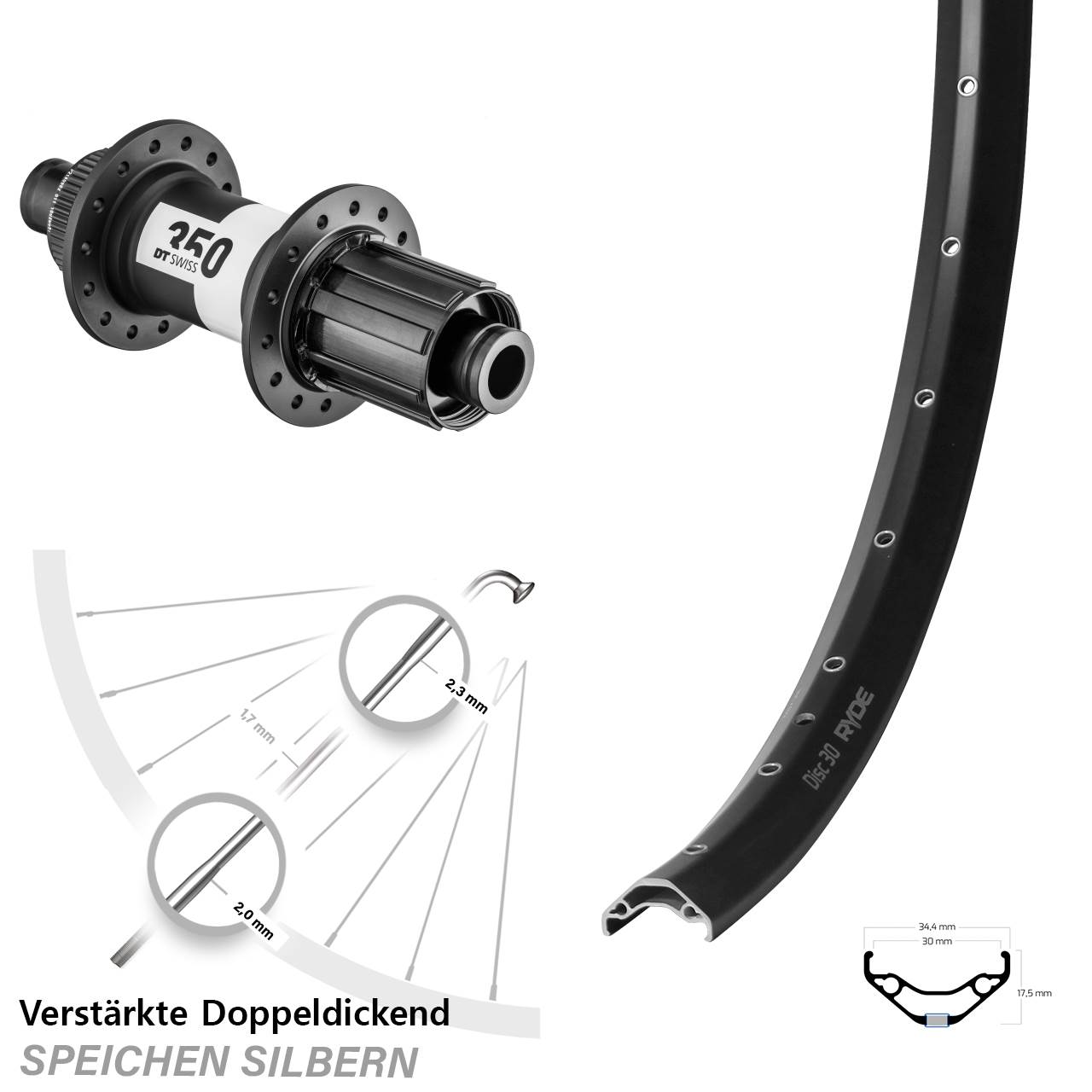 29 Zoll Ryde Disc 30 DT Swiss 350 Hinterrad Centerlock 12x148 8-11 fach HG