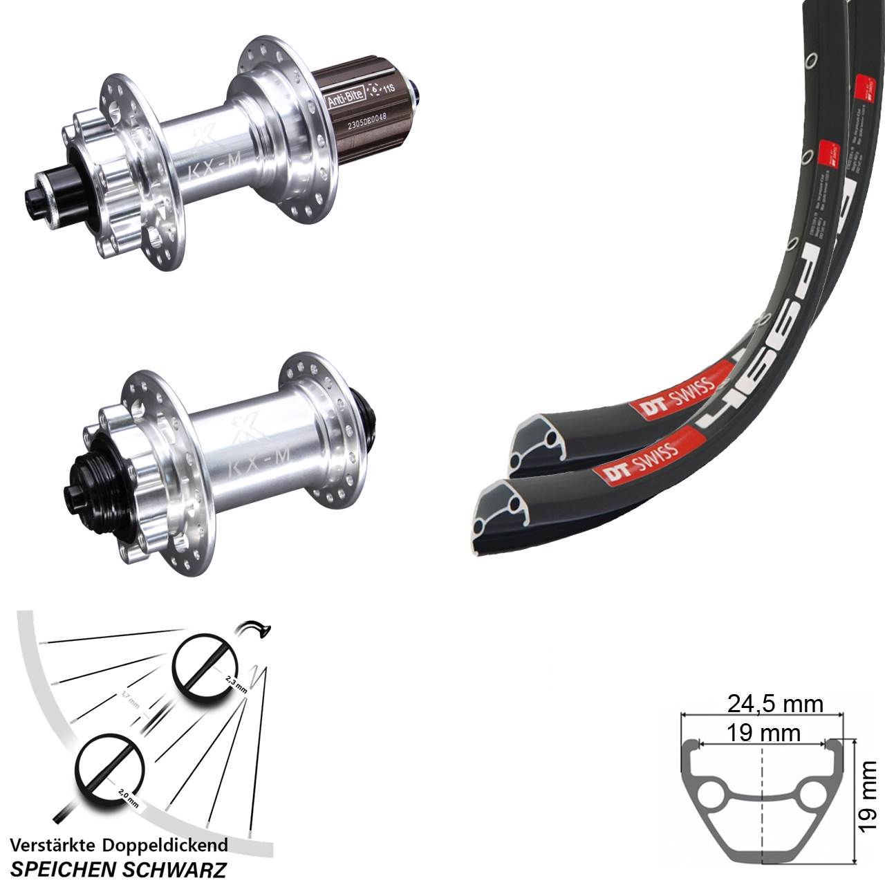 Disc Laufradsatz 28 Zoll DT Swiss 466d KX-M 8-12 fach für Schnellspanner