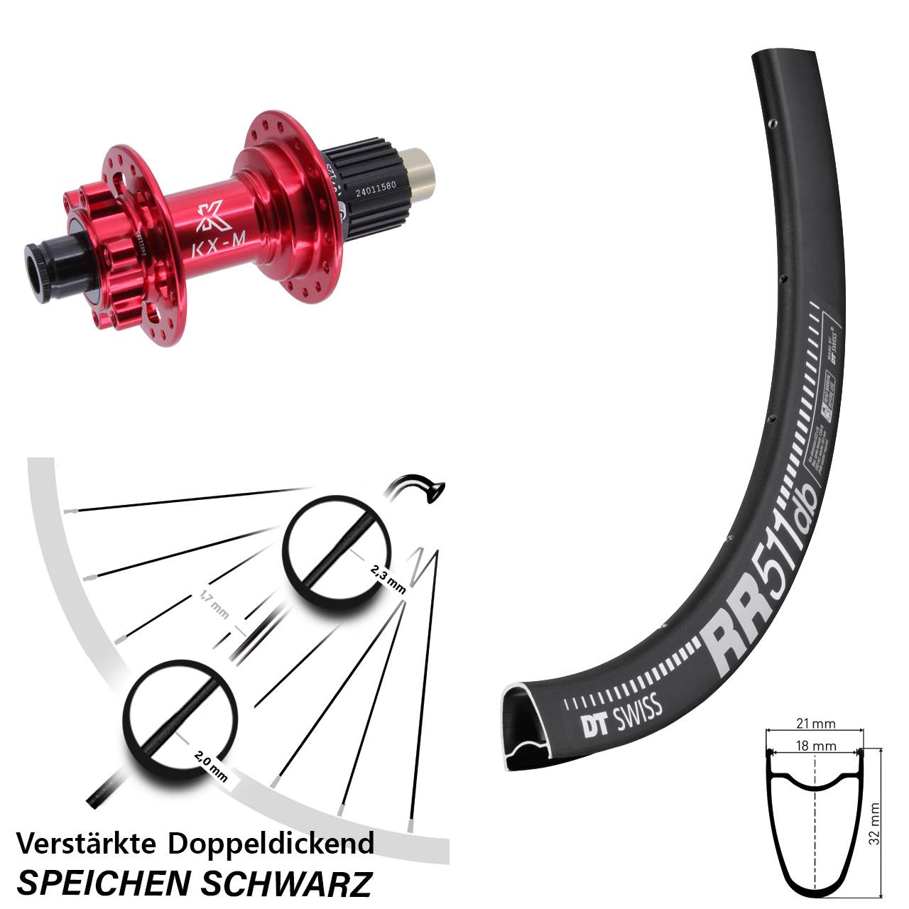 Disc Hinterrad 12x142 28 Zoll DT Swiss RR511 KX-M rot Shimano Micro Spline