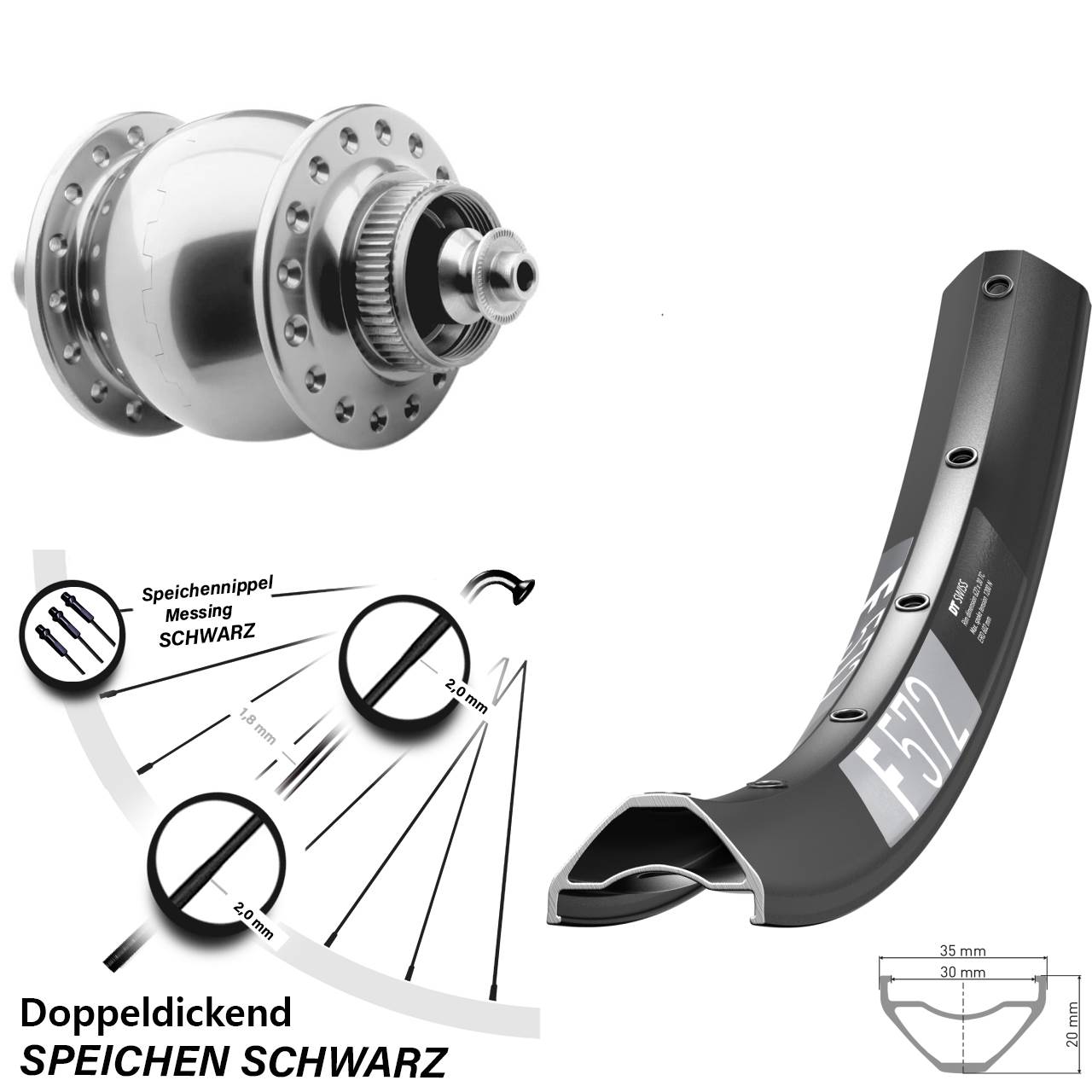 SON 28 silbern DT Swiss F 572 27,5 Zoll Disc Laufrad mit Nabendynamo QR