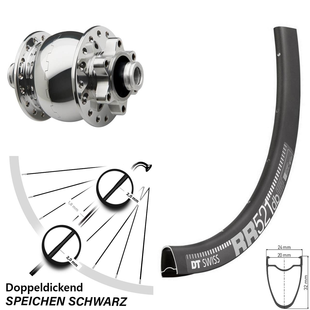 DT Swiss RR 521 SON 28 Zoll Disc Nabendynamolaufrad 12x100