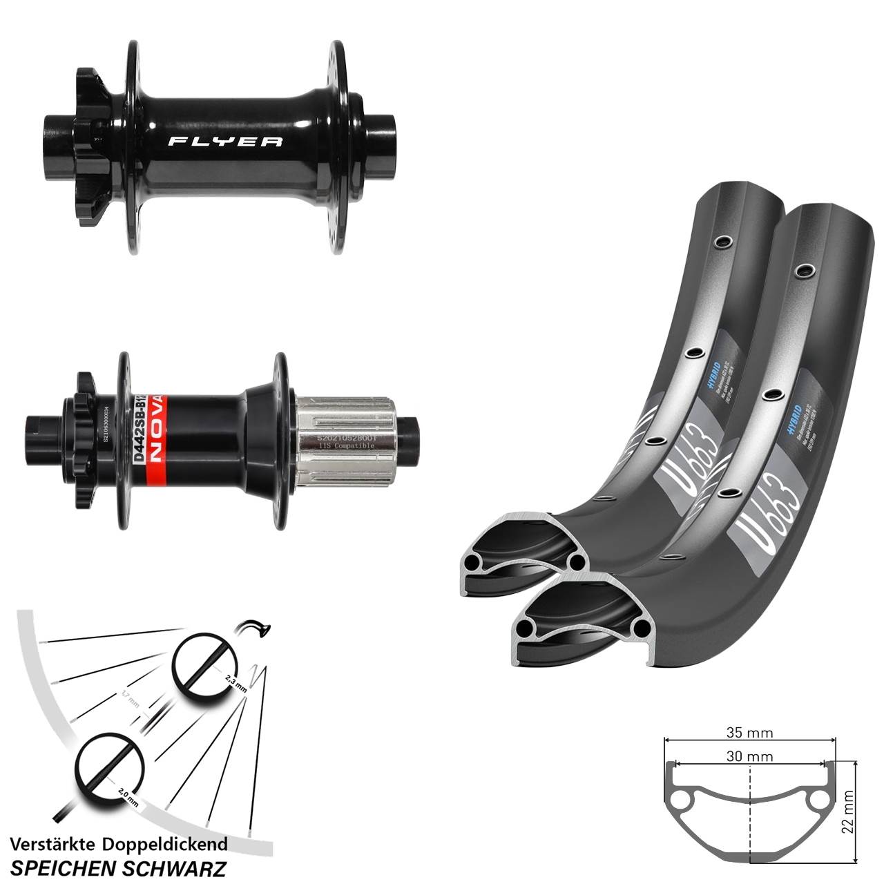 Disc Laufradsatz 20/27,5 Zoll DT Swiss U663 Formula DC-711 Novatec D-442 8-12 fach HG Boost